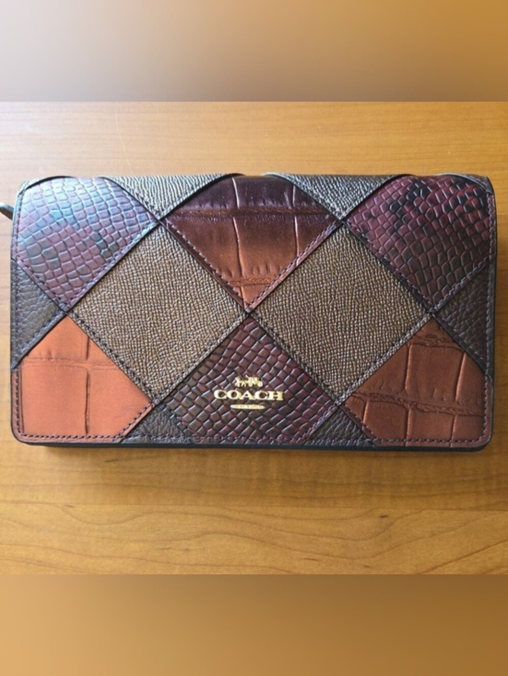 COACH RARE Metallic Patchwork Wallet Clutch Crossbody Strap